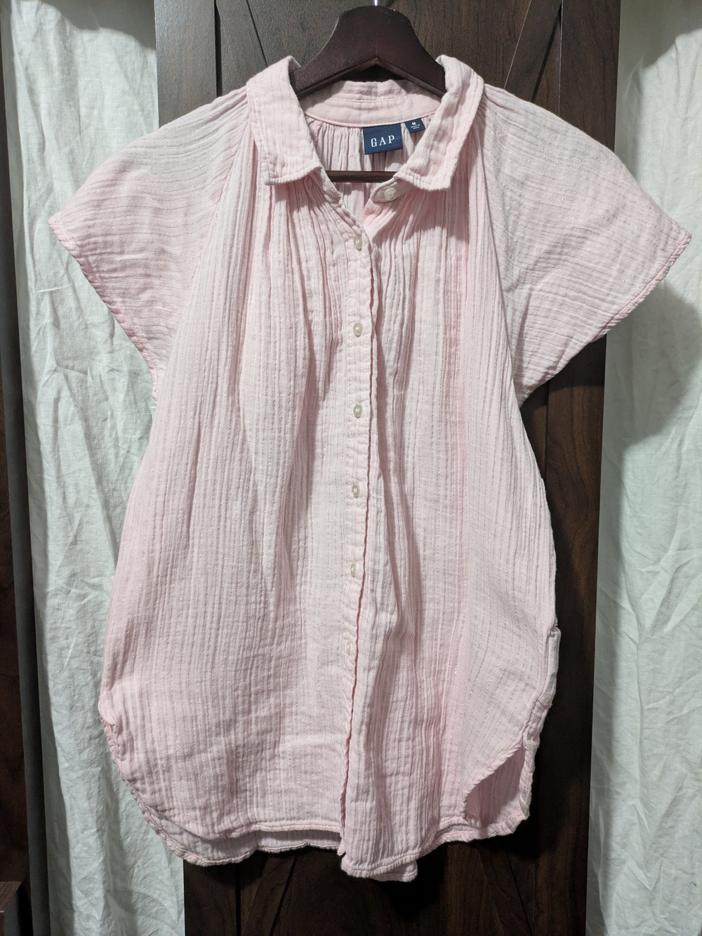 GAP Light Pink Gauze Button-Down Blouse
